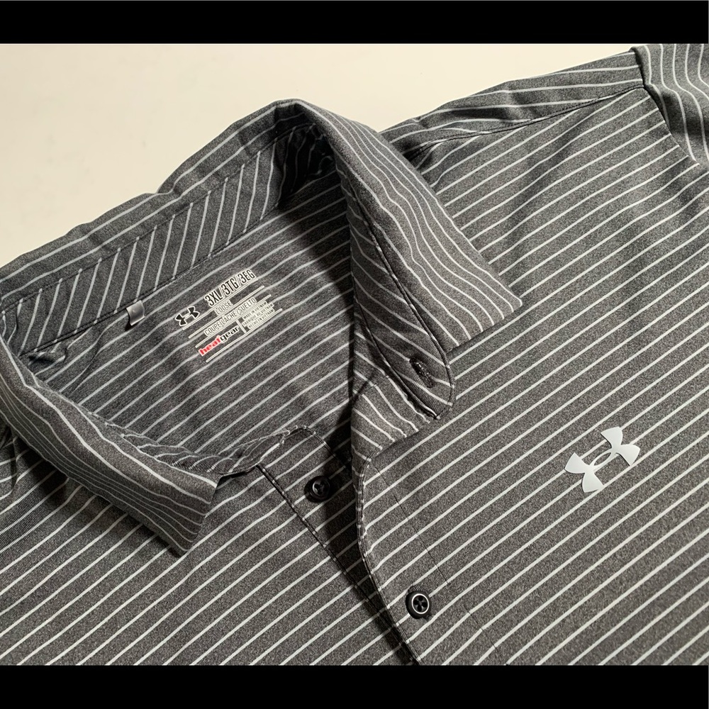 Under Armour Grey Striped Golf Polo. Great Color. 3XL Never Worn.